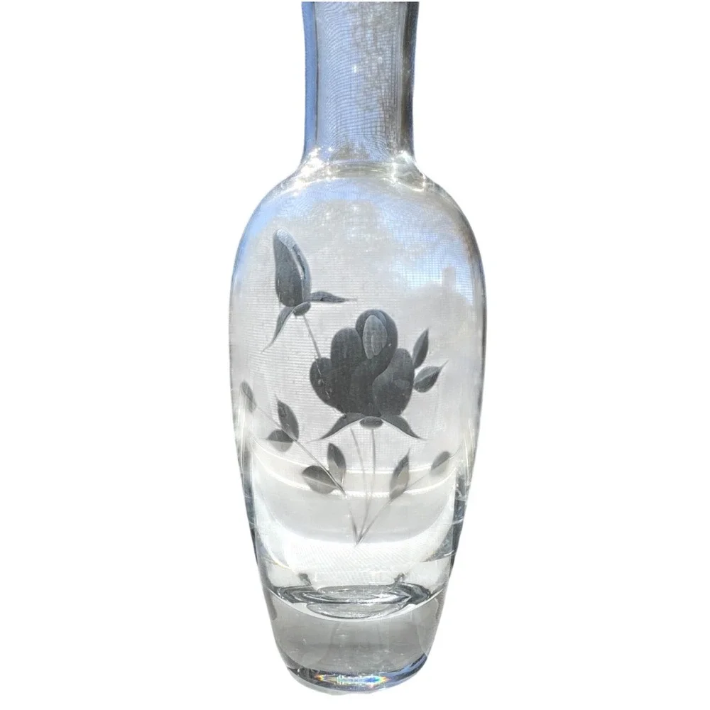 Lenox Crystal Bud Vase Etched Floral Clear Glass Flower Vase 8‎ Inch